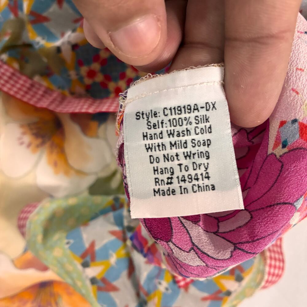 Johnny Was Patchwork Patterned Top 3X 100% Silk P… - image 6